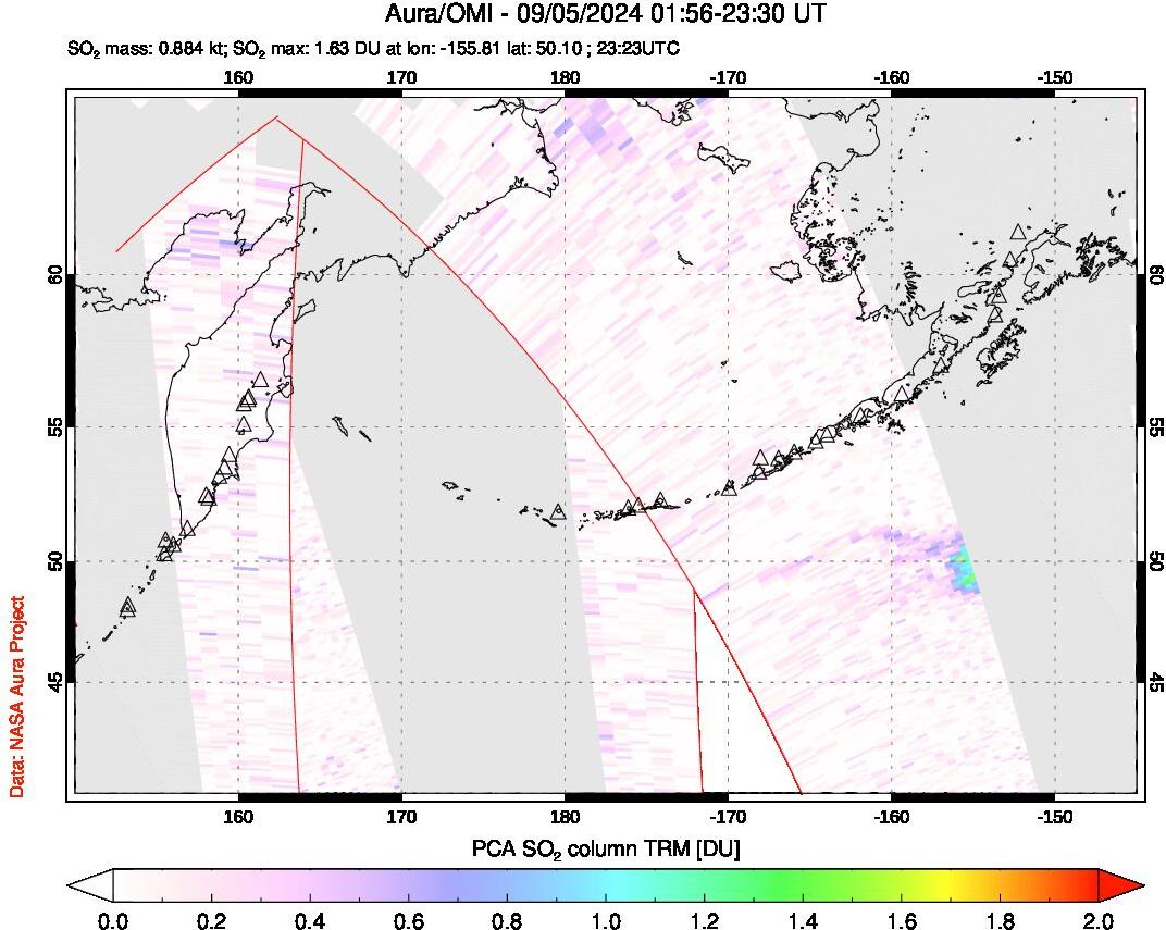 A sulfur dioxide image over North Pacific on Sep 05, 2024.