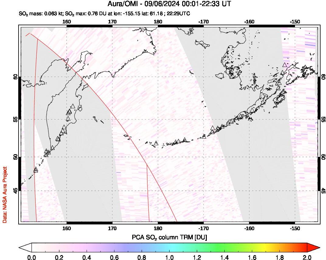 A sulfur dioxide image over North Pacific on Sep 06, 2024.