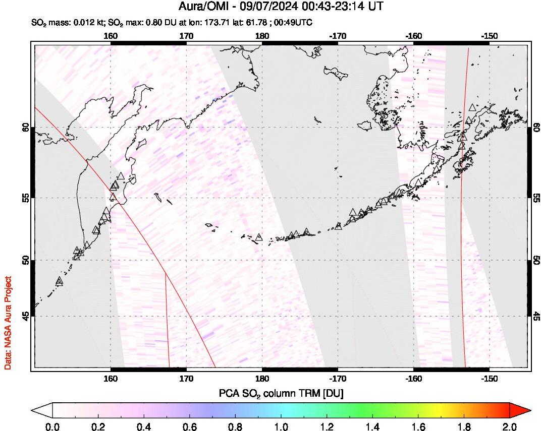 A sulfur dioxide image over North Pacific on Sep 07, 2024.