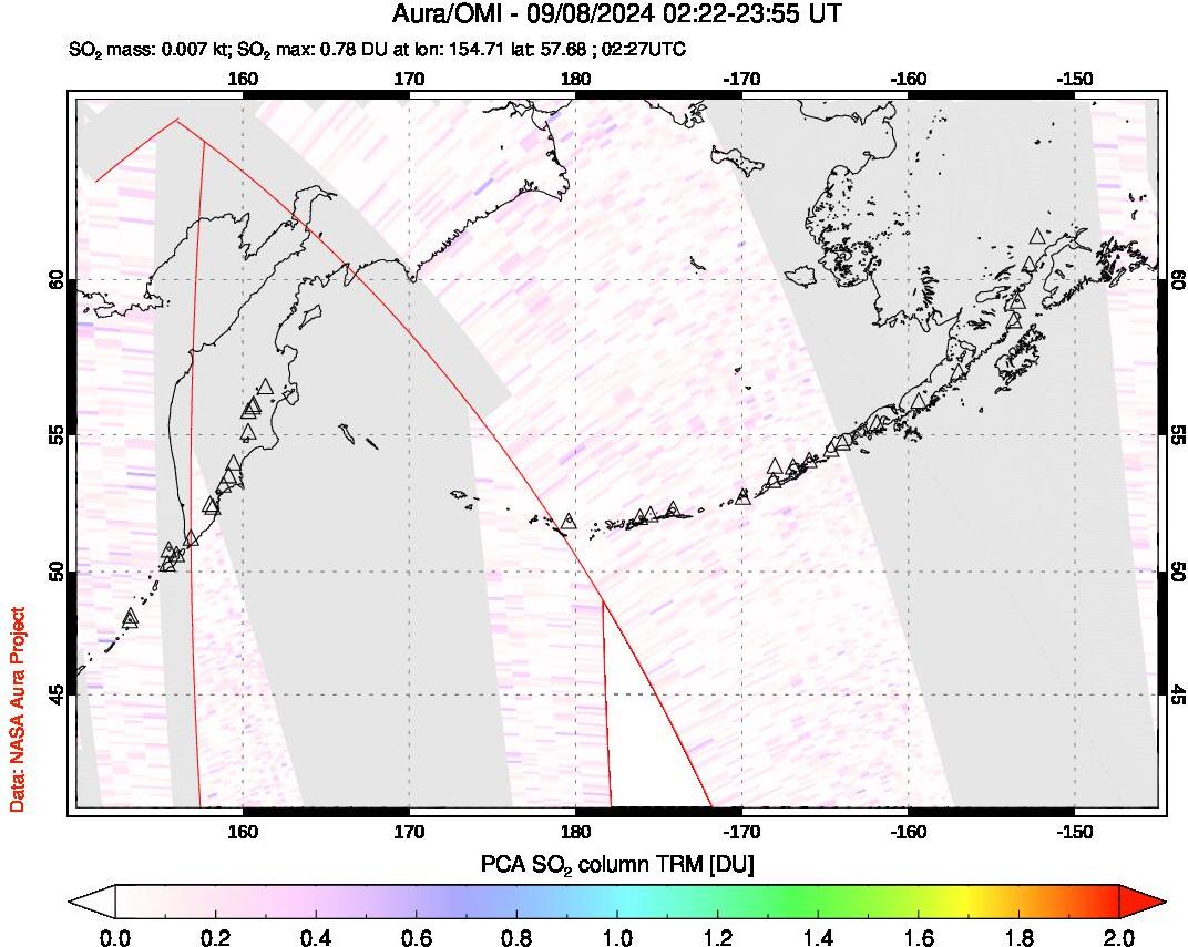 A sulfur dioxide image over North Pacific on Sep 08, 2024.