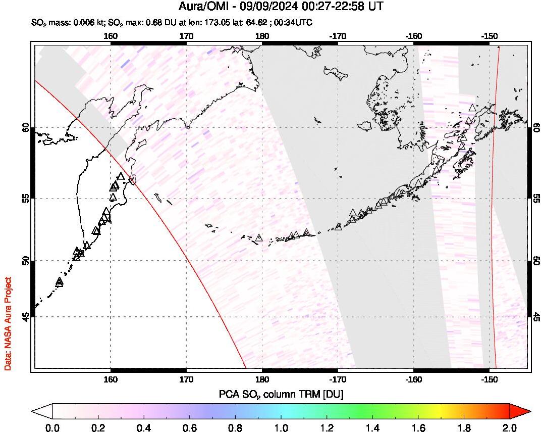 A sulfur dioxide image over North Pacific on Sep 09, 2024.