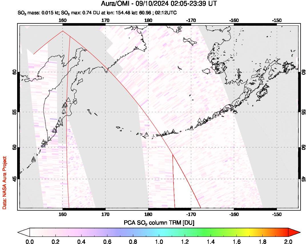 A sulfur dioxide image over North Pacific on Sep 10, 2024.