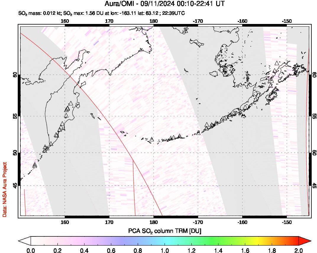 A sulfur dioxide image over North Pacific on Sep 11, 2024.