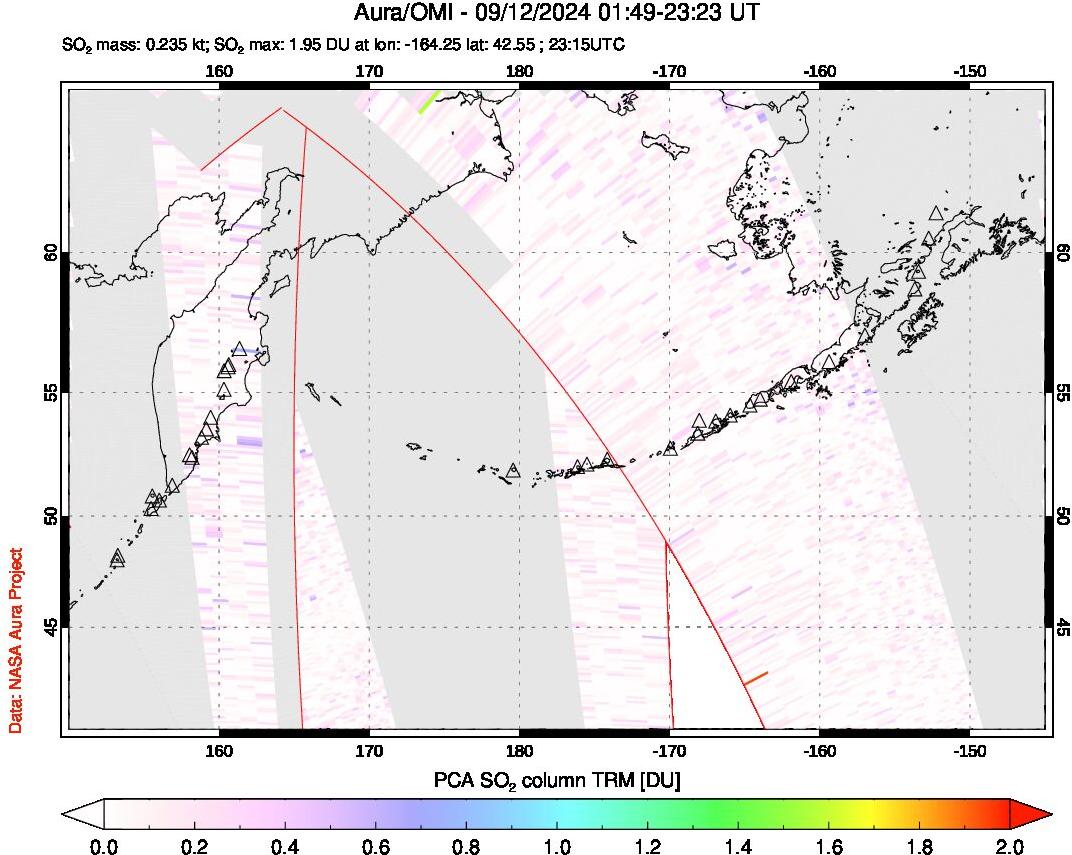 A sulfur dioxide image over North Pacific on Sep 12, 2024.