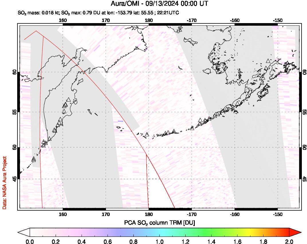 A sulfur dioxide image over North Pacific on Sep 13, 2024.