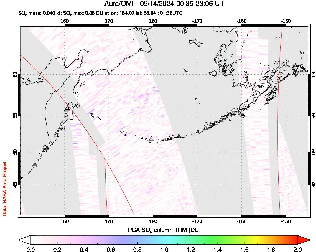 A sulfur dioxide image over North Pacific on Sep 14, 2024.