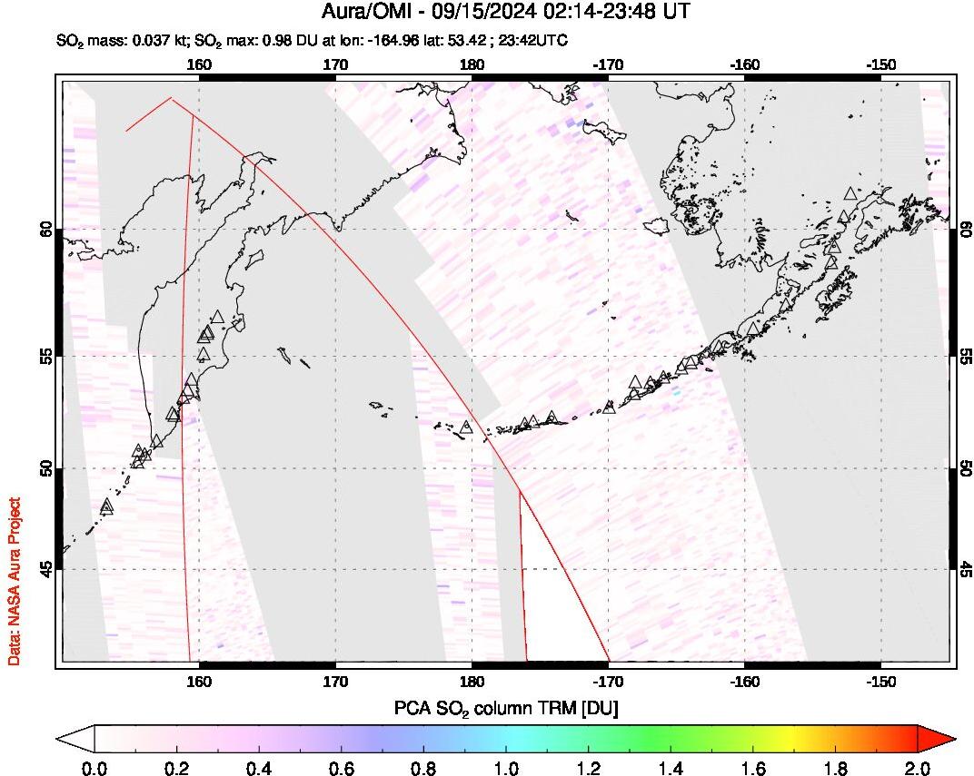 A sulfur dioxide image over North Pacific on Sep 15, 2024.