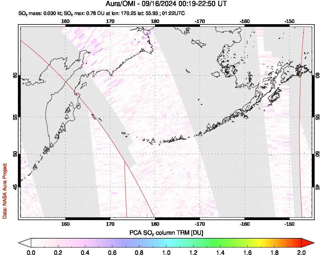 A sulfur dioxide image over North Pacific on Sep 16, 2024.