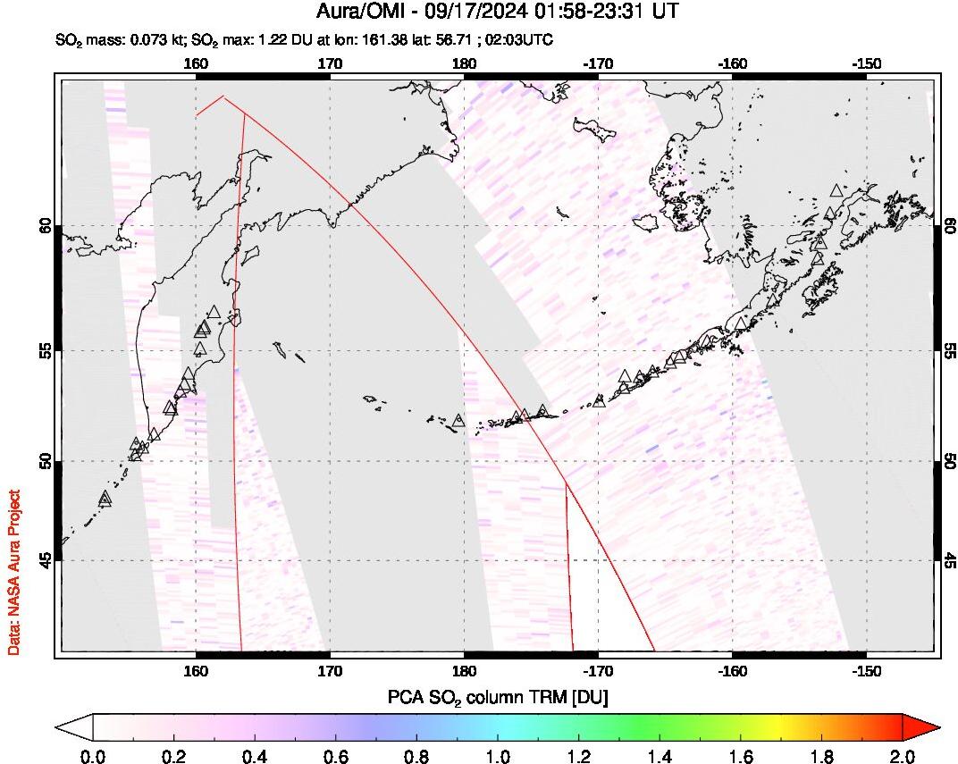 A sulfur dioxide image over North Pacific on Sep 17, 2024.