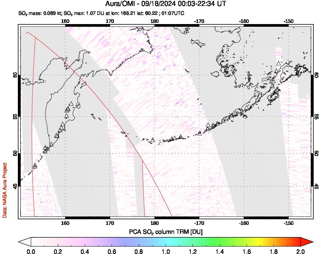 A sulfur dioxide image over North Pacific on Sep 18, 2024.