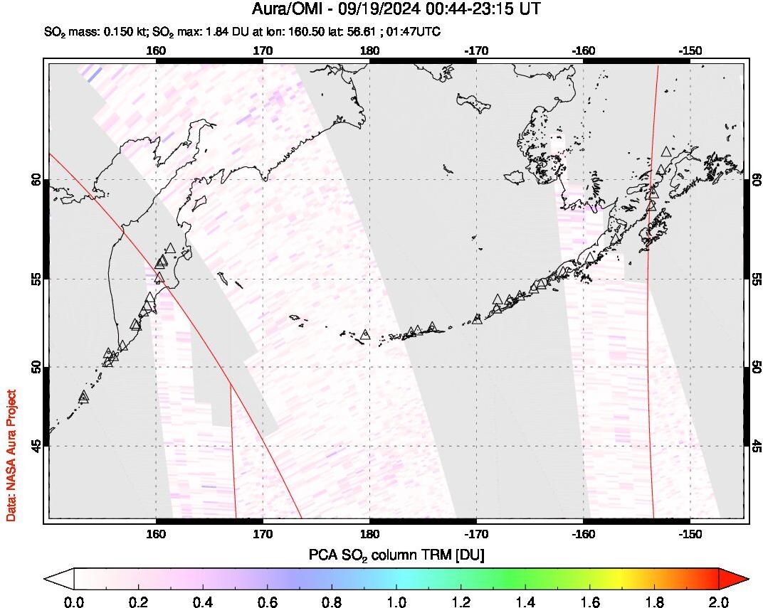 A sulfur dioxide image over North Pacific on Sep 19, 2024.