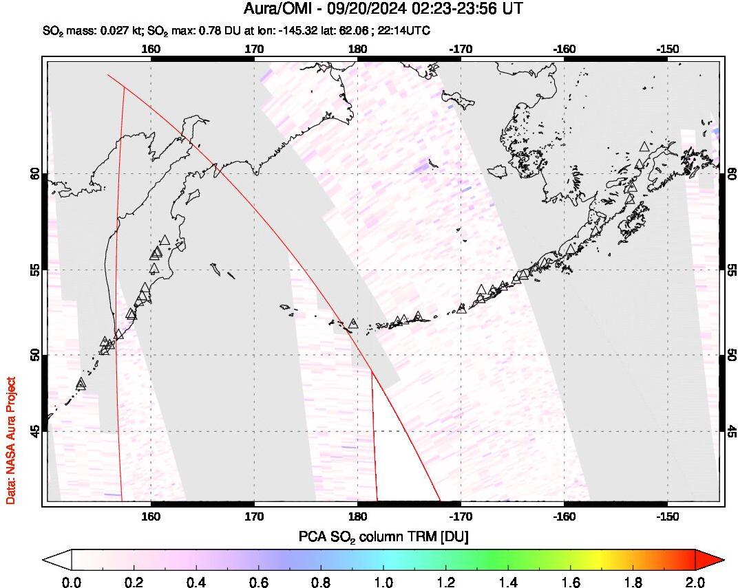 A sulfur dioxide image over North Pacific on Sep 20, 2024.