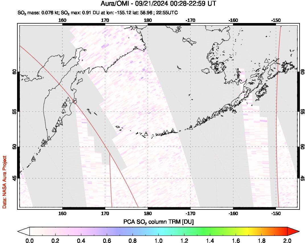 A sulfur dioxide image over North Pacific on Sep 21, 2024.