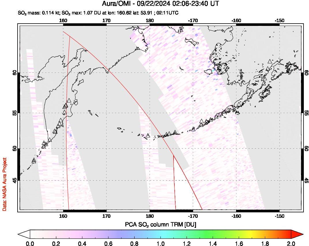 A sulfur dioxide image over North Pacific on Sep 22, 2024.