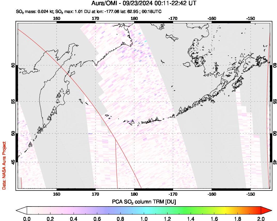 A sulfur dioxide image over North Pacific on Sep 23, 2024.