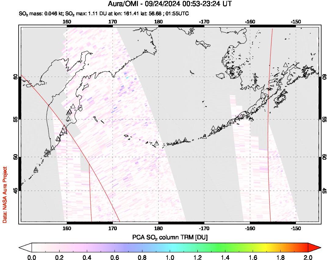 A sulfur dioxide image over North Pacific on Sep 24, 2024.