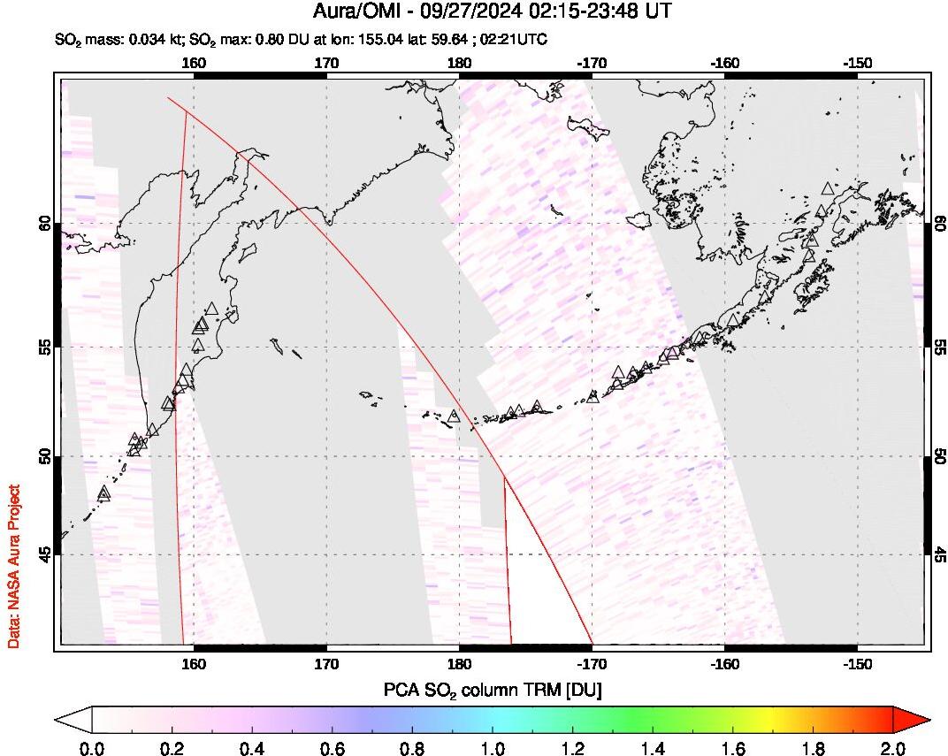 A sulfur dioxide image over North Pacific on Sep 27, 2024.