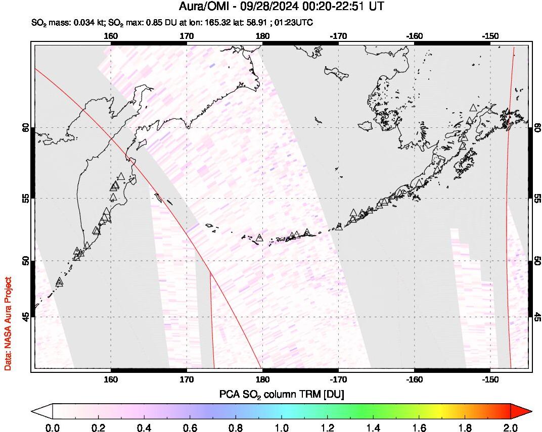 A sulfur dioxide image over North Pacific on Sep 28, 2024.