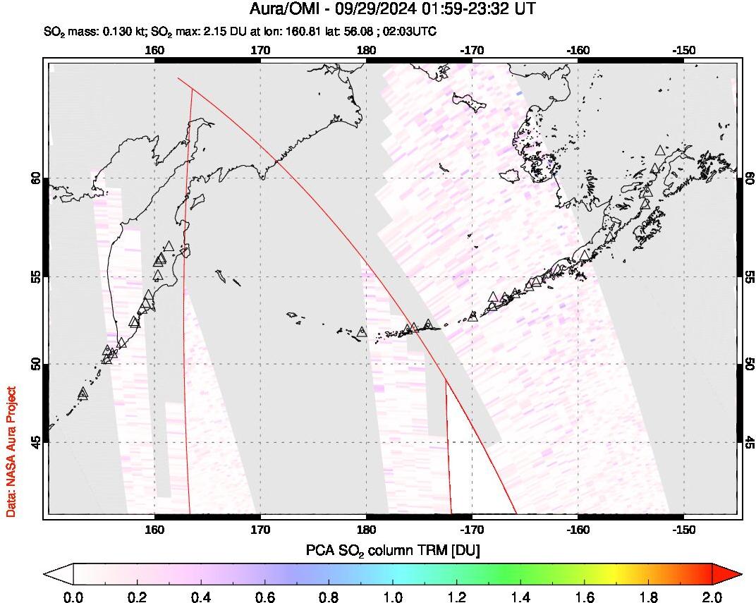 A sulfur dioxide image over North Pacific on Sep 29, 2024.