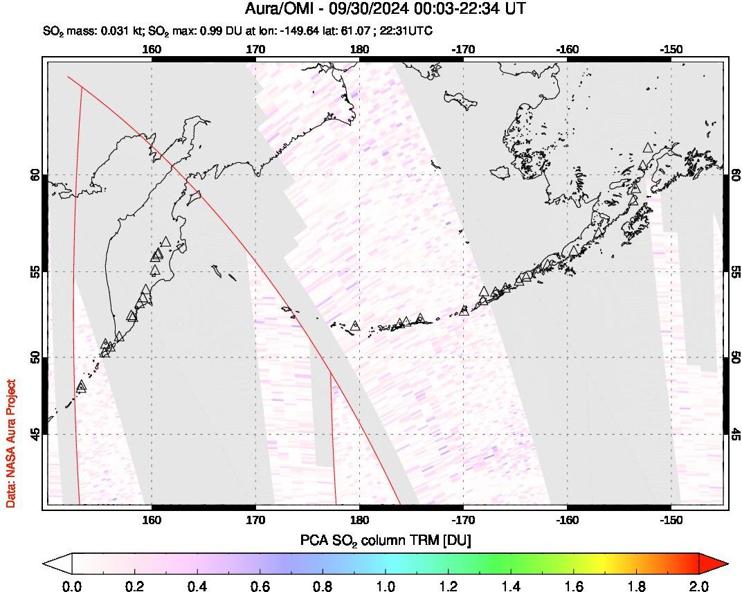 A sulfur dioxide image over North Pacific on Sep 30, 2024.