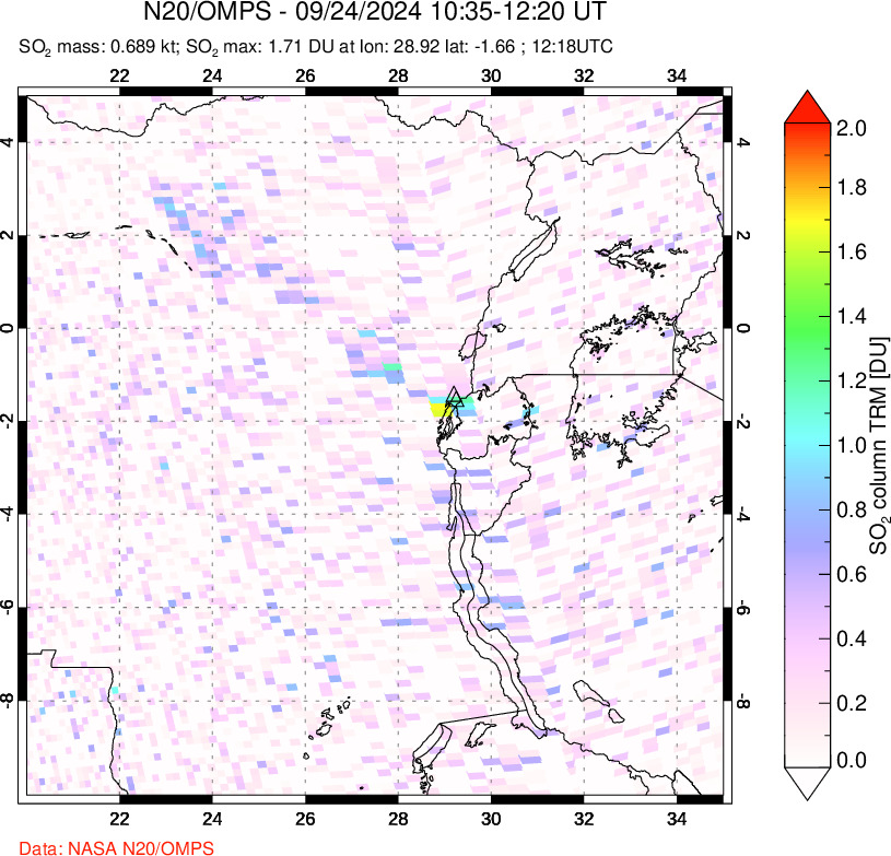 A sulfur dioxide image over Nyiragongo, DR Congo on Sep 24, 2024.