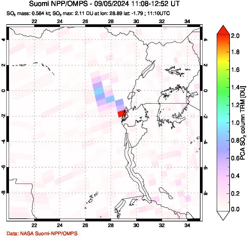 A sulfur dioxide image over Nyiragongo, DR Congo on Sep 05, 2024.