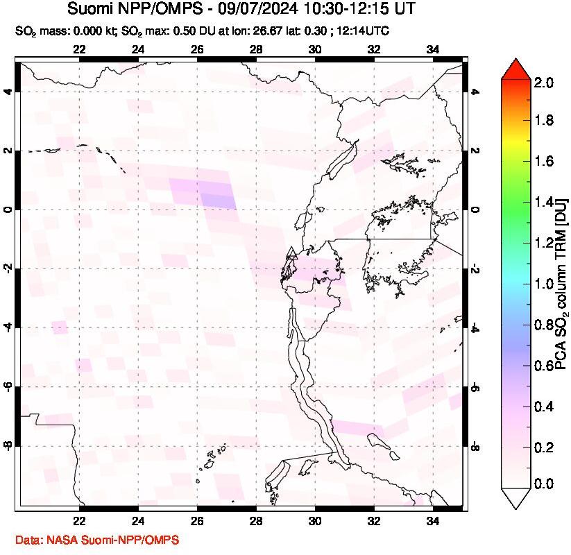 A sulfur dioxide image over Nyiragongo, DR Congo on Sep 07, 2024.