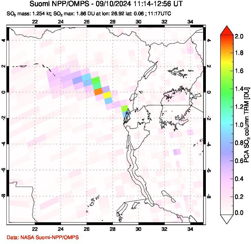 A sulfur dioxide image over Nyiragongo, DR Congo on Sep 10, 2024.