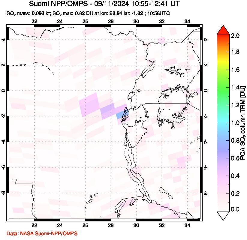 A sulfur dioxide image over Nyiragongo, DR Congo on Sep 11, 2024.