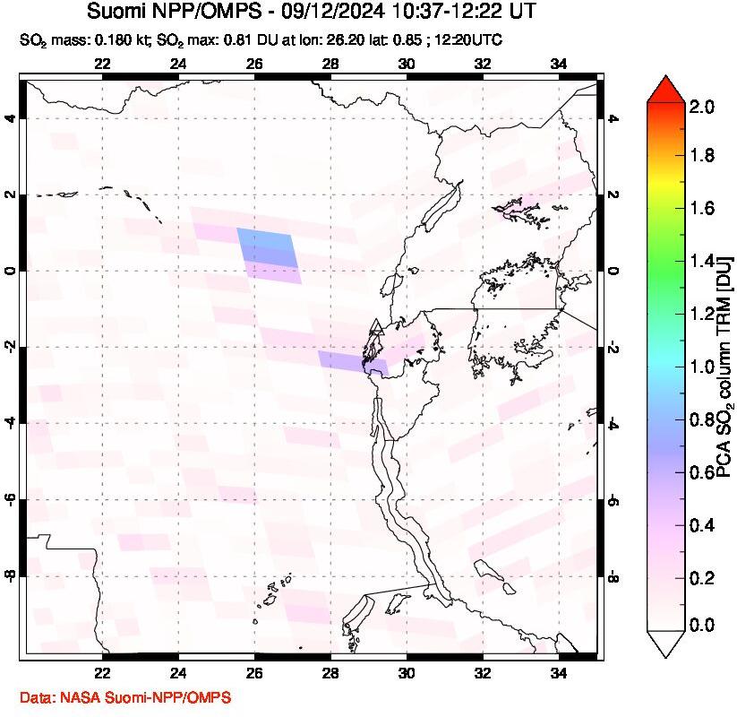 A sulfur dioxide image over Nyiragongo, DR Congo on Sep 12, 2024.