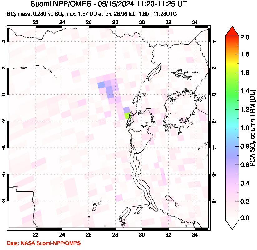 A sulfur dioxide image over Nyiragongo, DR Congo on Sep 15, 2024.