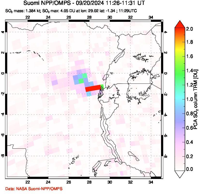 A sulfur dioxide image over Nyiragongo, DR Congo on Sep 20, 2024.