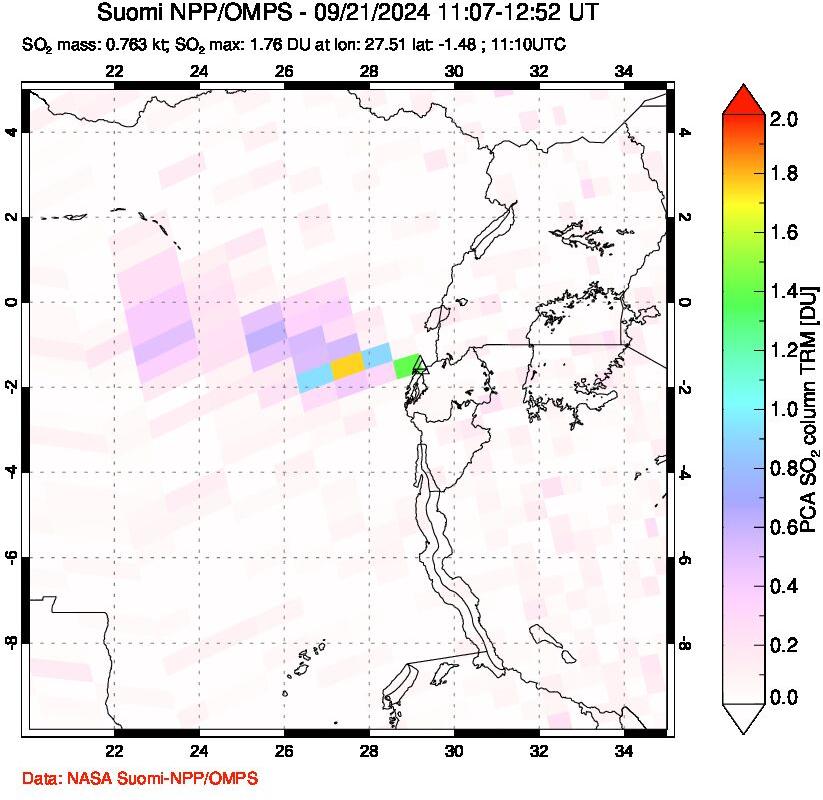 A sulfur dioxide image over Nyiragongo, DR Congo on Sep 21, 2024.