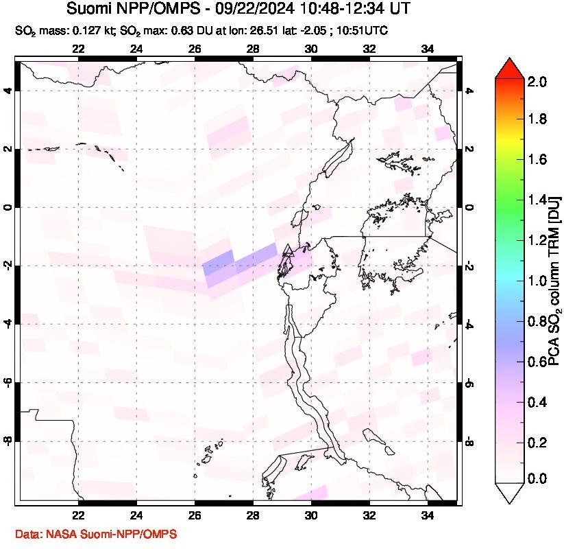 A sulfur dioxide image over Nyiragongo, DR Congo on Sep 22, 2024.