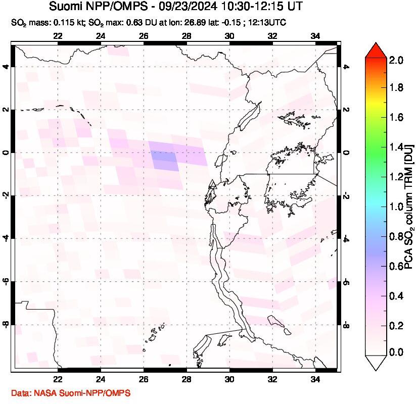 A sulfur dioxide image over Nyiragongo, DR Congo on Sep 23, 2024.