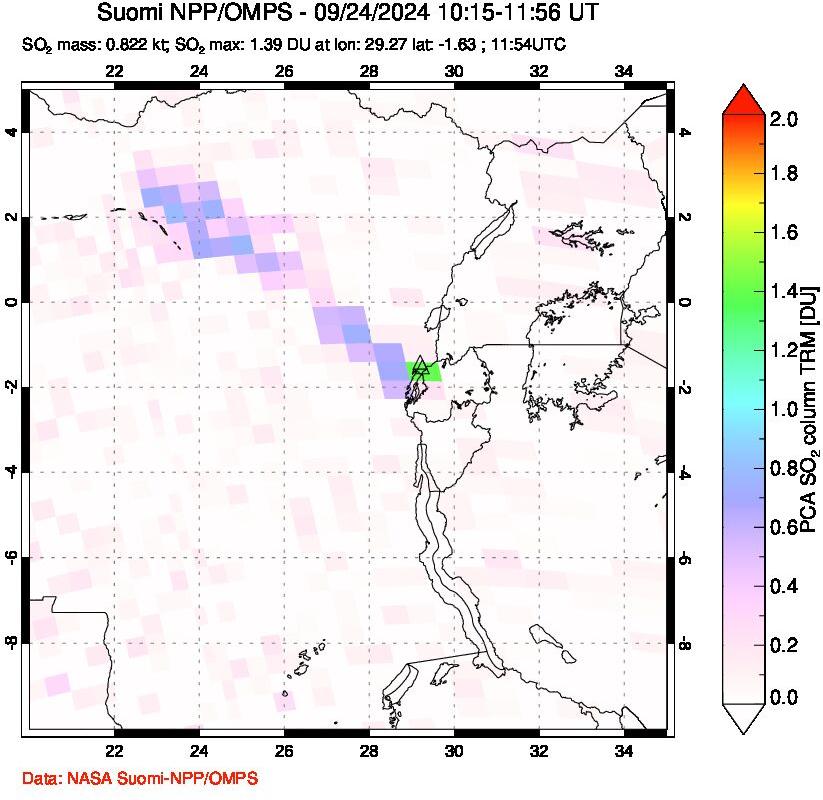 A sulfur dioxide image over Nyiragongo, DR Congo on Sep 24, 2024.