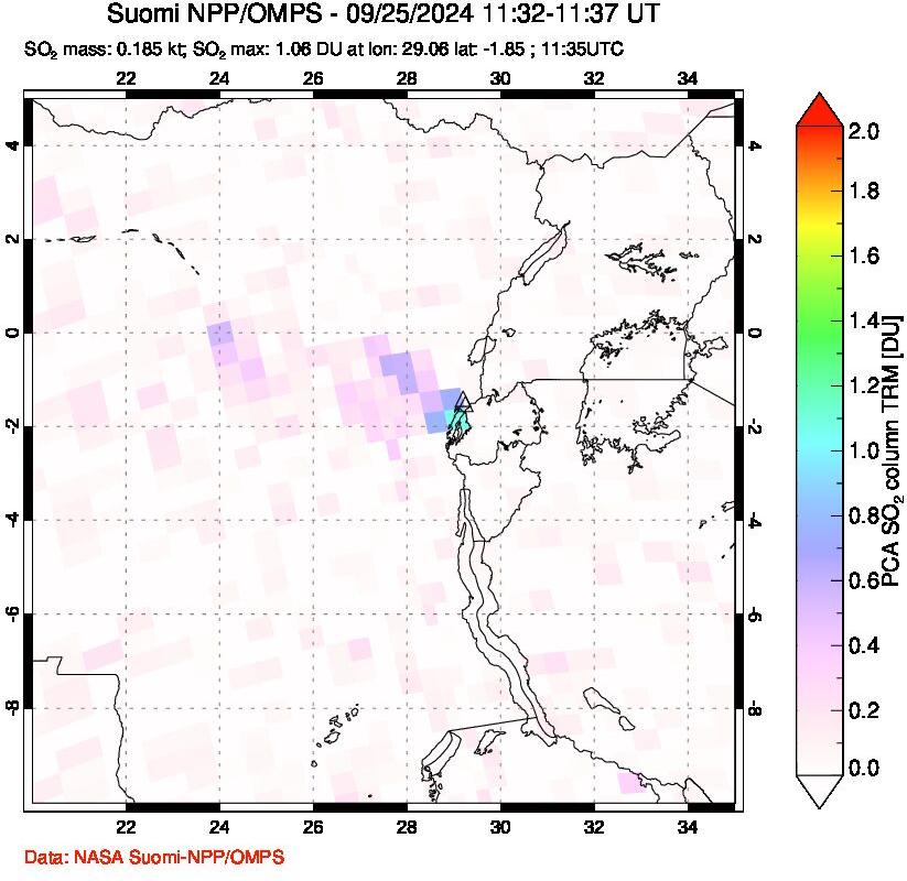 A sulfur dioxide image over Nyiragongo, DR Congo on Sep 25, 2024.