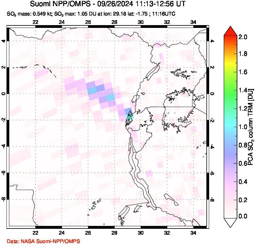 A sulfur dioxide image over Nyiragongo, DR Congo on Sep 26, 2024.