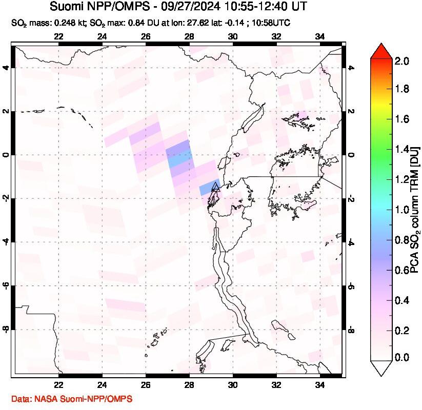 A sulfur dioxide image over Nyiragongo, DR Congo on Sep 27, 2024.