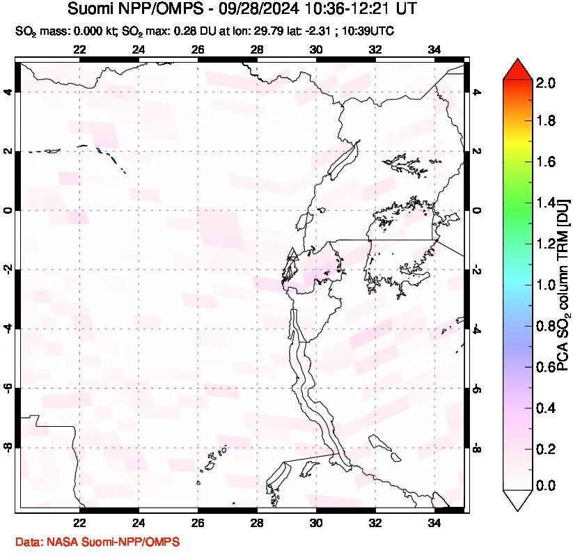 A sulfur dioxide image over Nyiragongo, DR Congo on Sep 28, 2024.