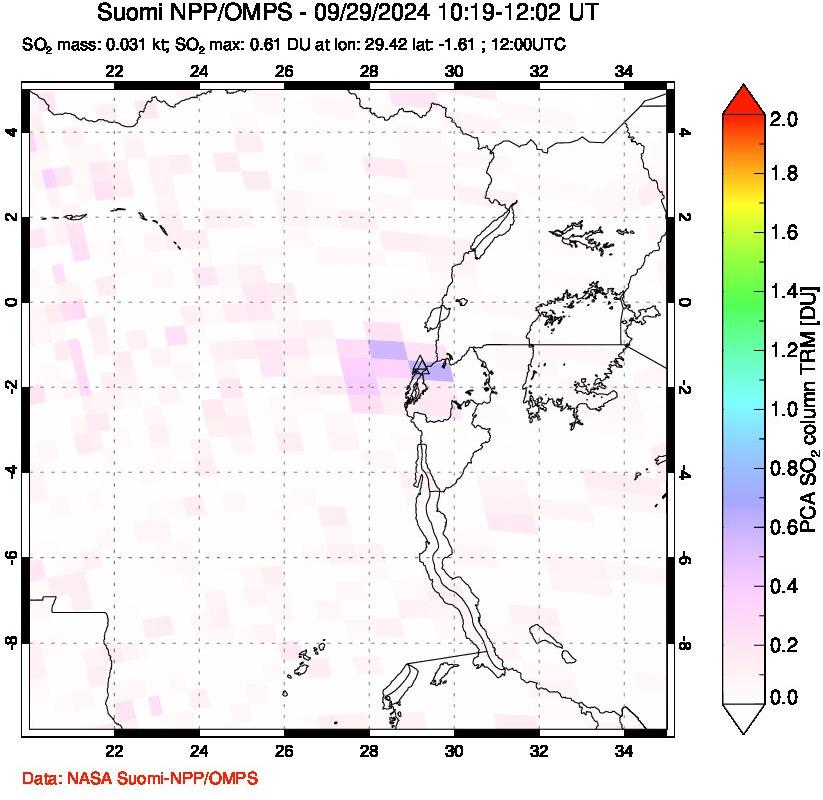 A sulfur dioxide image over Nyiragongo, DR Congo on Sep 29, 2024.