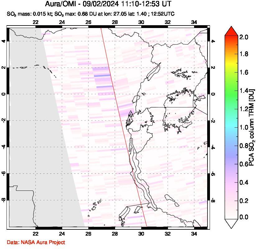 A sulfur dioxide image over Nyiragongo, DR Congo on Sep 02, 2024.