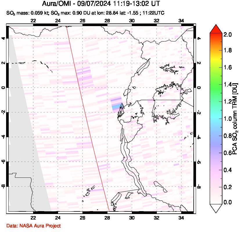 A sulfur dioxide image over Nyiragongo, DR Congo on Sep 07, 2024.