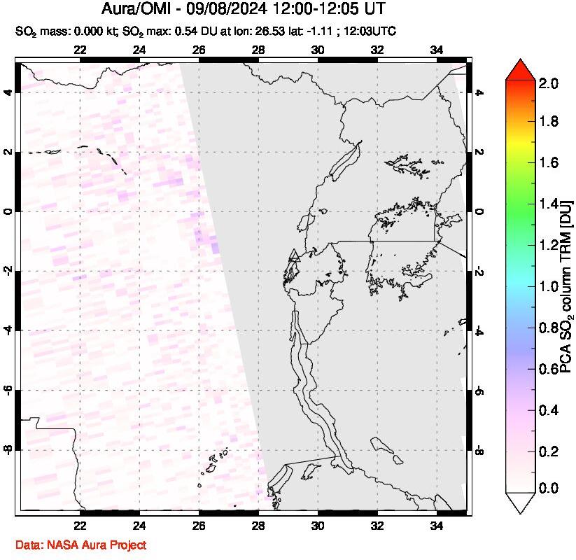 A sulfur dioxide image over Nyiragongo, DR Congo on Sep 08, 2024.