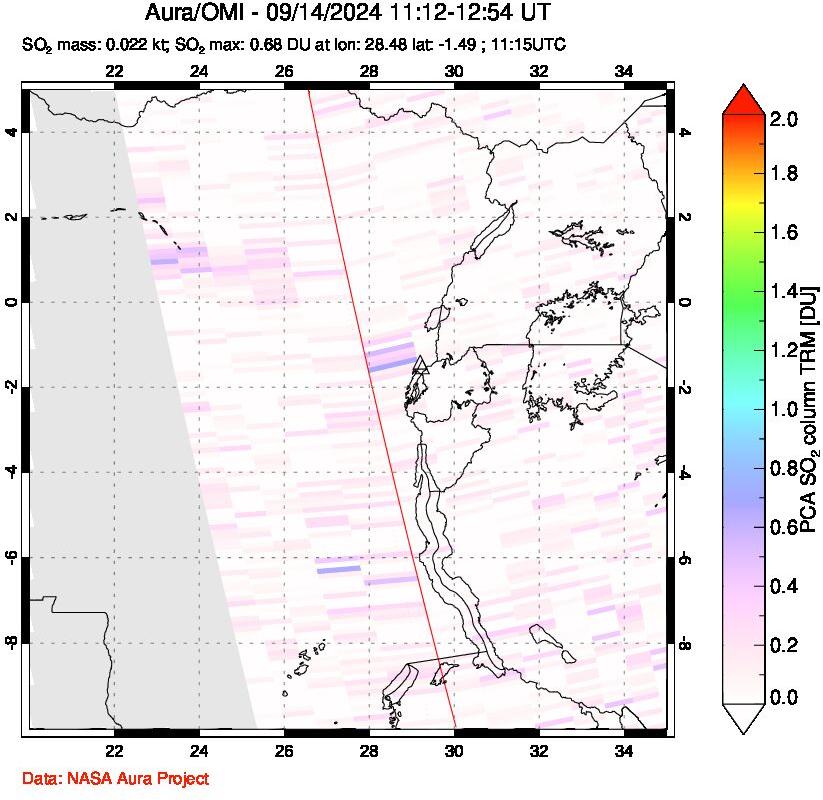 A sulfur dioxide image over Nyiragongo, DR Congo on Sep 14, 2024.