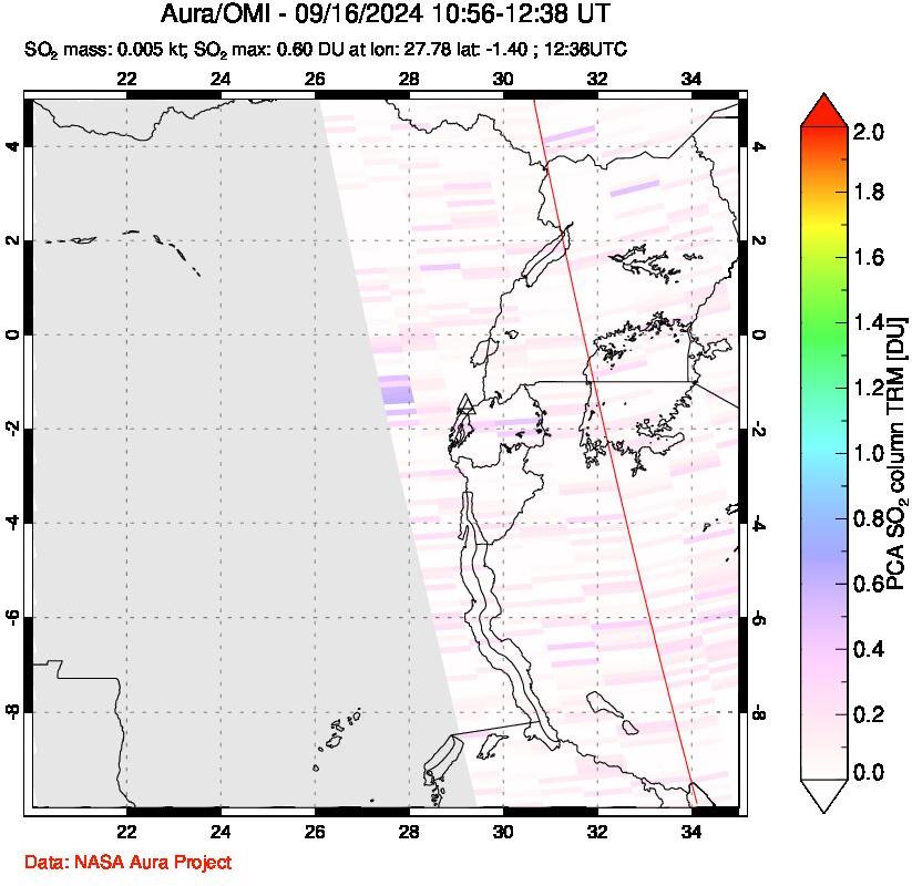 A sulfur dioxide image over Nyiragongo, DR Congo on Sep 16, 2024.