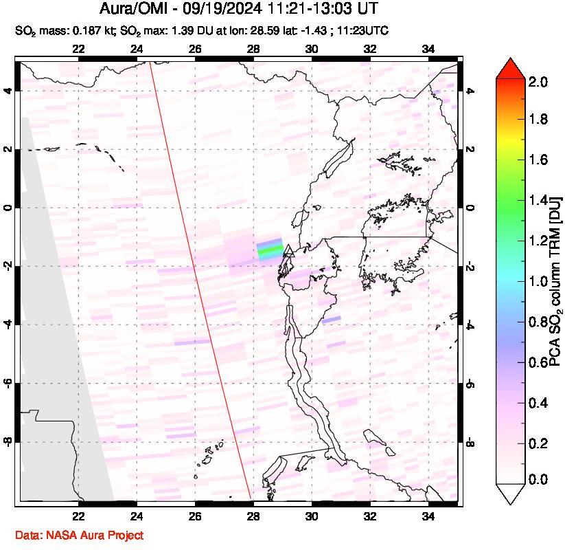 A sulfur dioxide image over Nyiragongo, DR Congo on Sep 19, 2024.