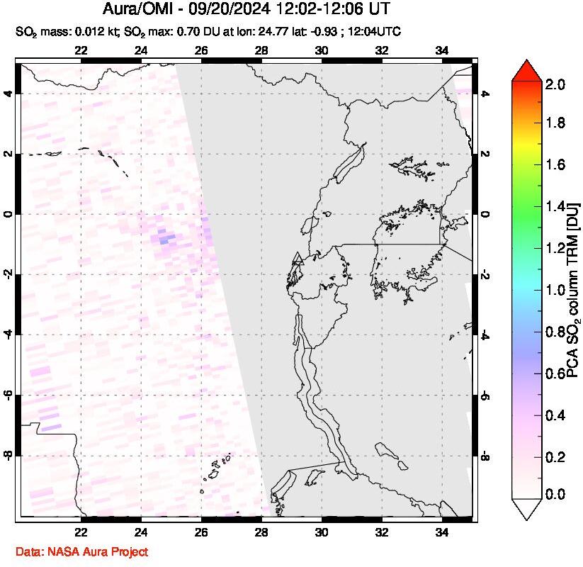 A sulfur dioxide image over Nyiragongo, DR Congo on Sep 20, 2024.