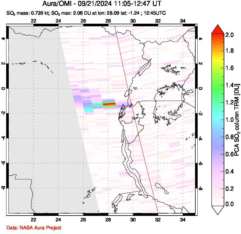 A sulfur dioxide image over Nyiragongo, DR Congo on Sep 21, 2024.