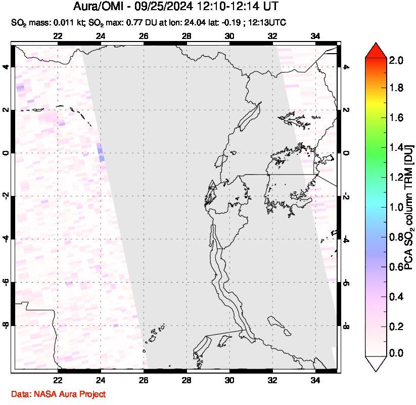 A sulfur dioxide image over Nyiragongo, DR Congo on Sep 25, 2024.